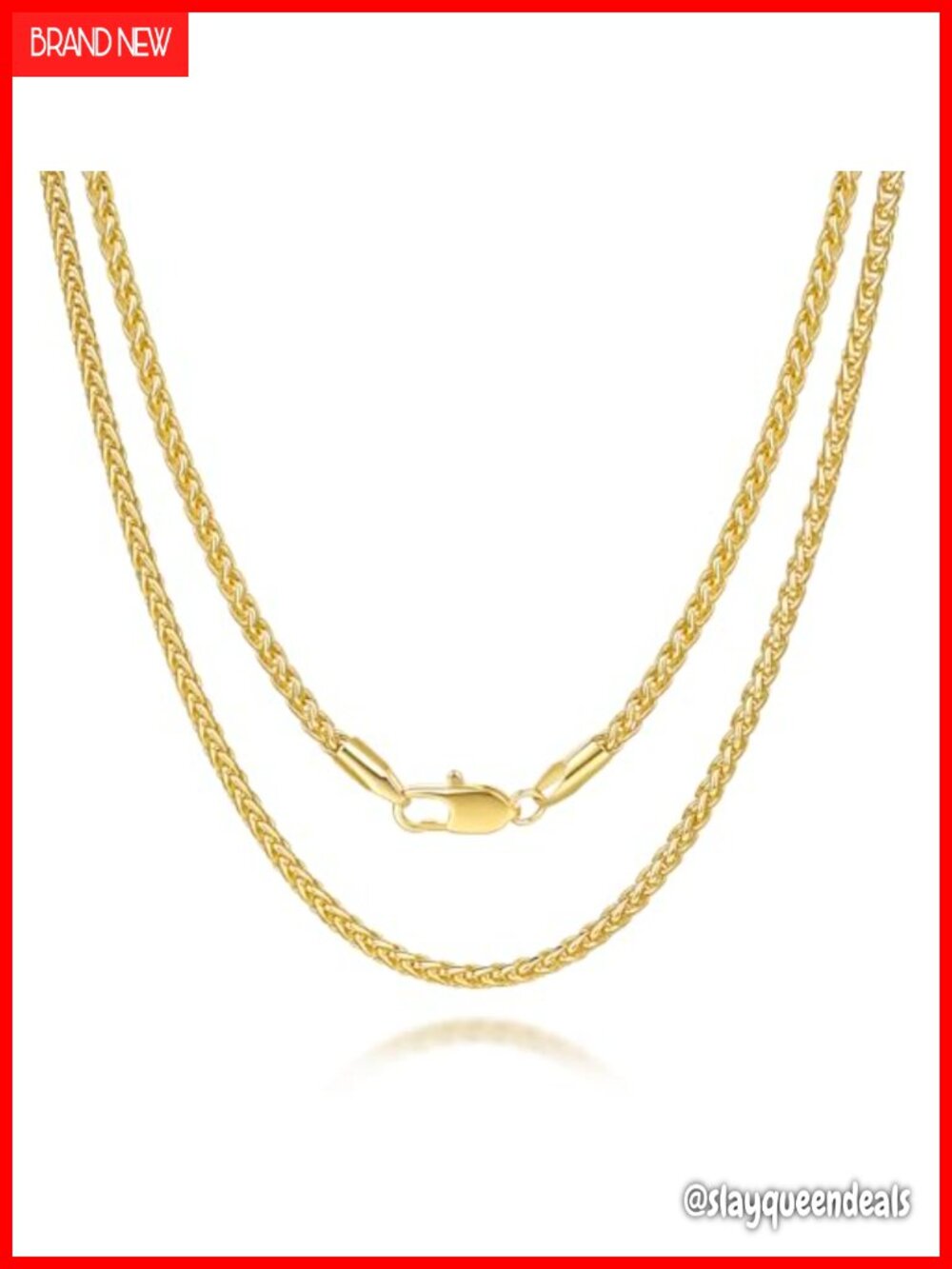 14K Gold Plated Rope Chain Necklace 2.5mm Lobster Clasp